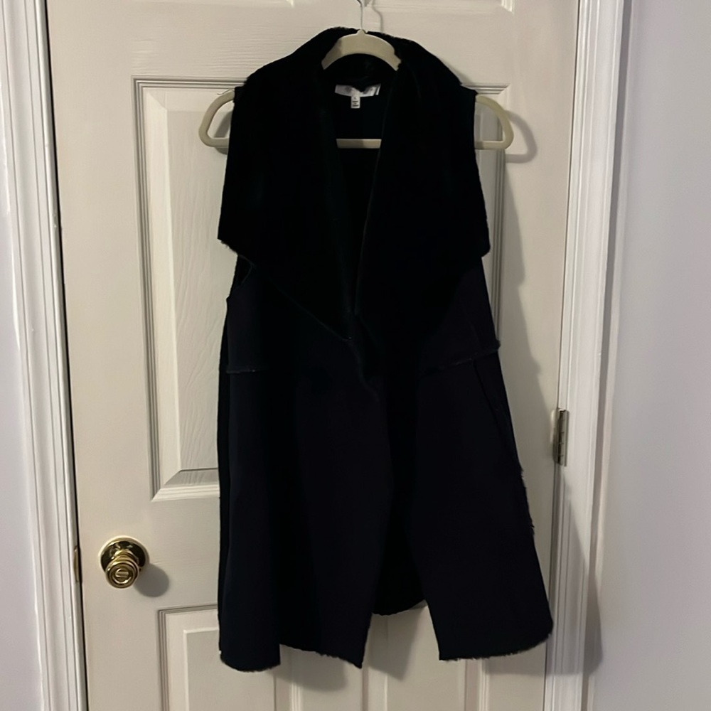 Faux Suede and Fur Black Vest